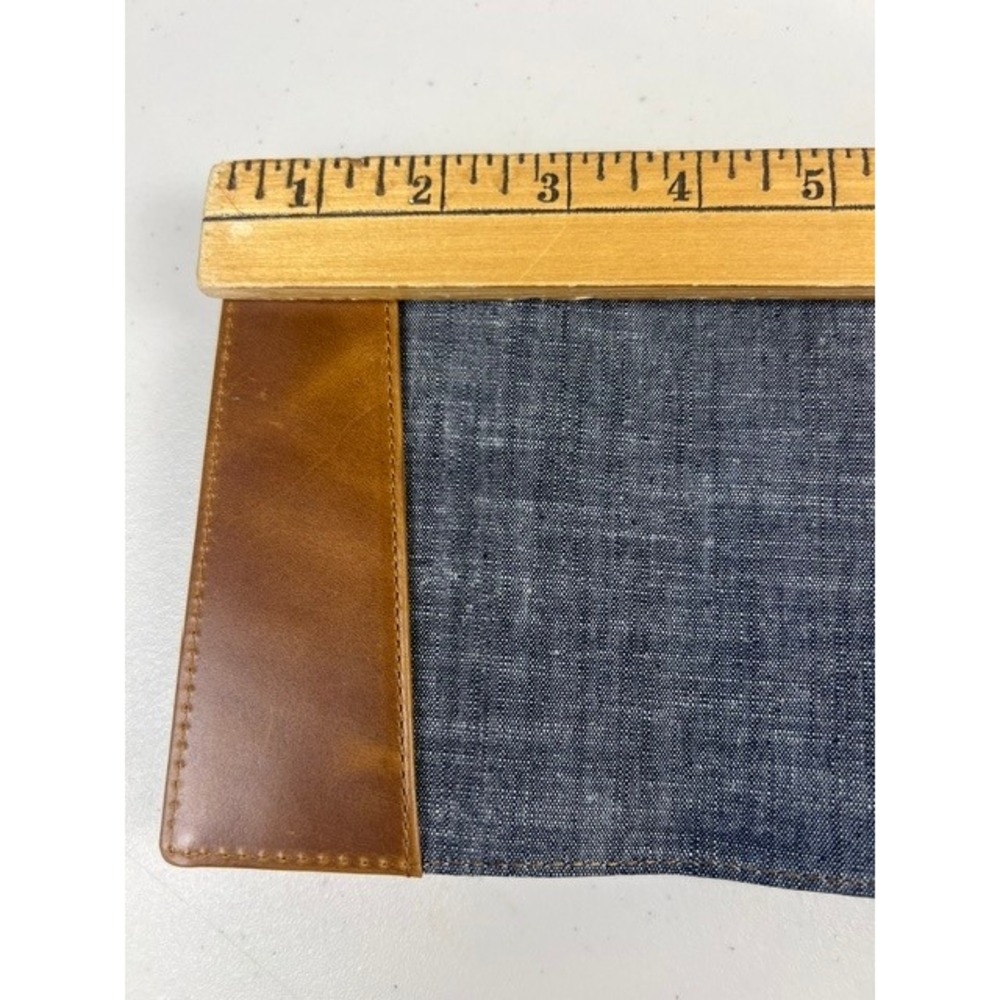 J.Crew Brown Leather Passport Cover Chambray Lined Travel Case Wallet - Picture 3 of 9